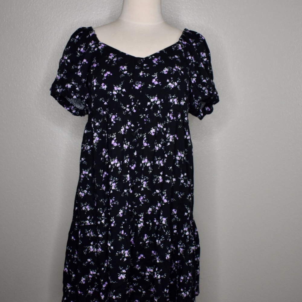 Black Off the Shoulder Flower Dress
